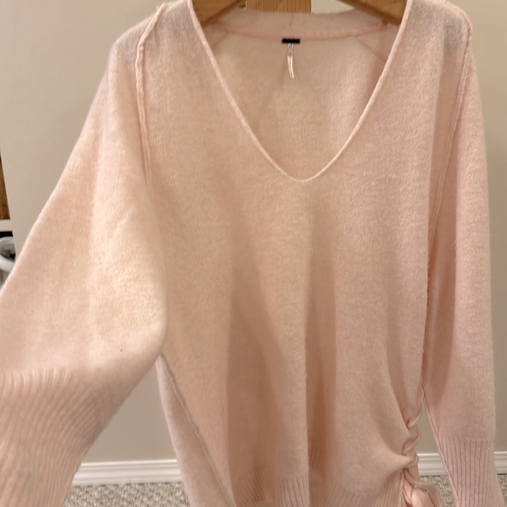 New Free People Be Mine Pink Alpaca Sweater Size Med tie side - Picture 3 of 11